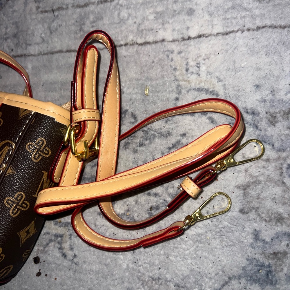 Brown and Tan Crossbody Bag with Red Accents